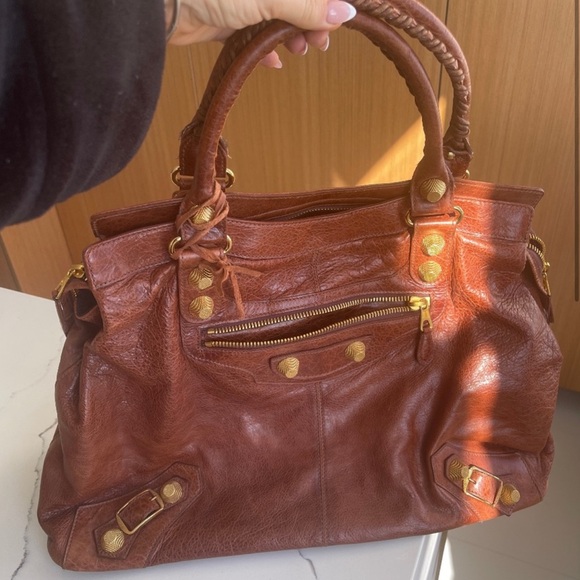 Balenciaga Brown and Gold Satchel with Braided Handles - Picture 1 of 5